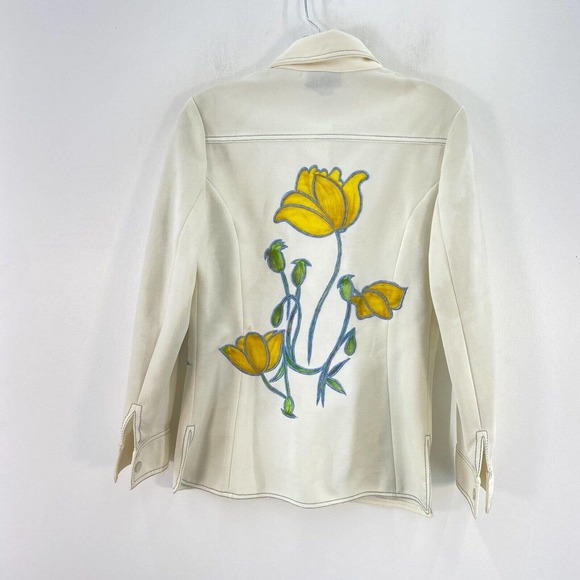 VTG 1960s World Knits White Blue Floral Print Button Front Jacket Womens Size 10 - Picture 2 of 8